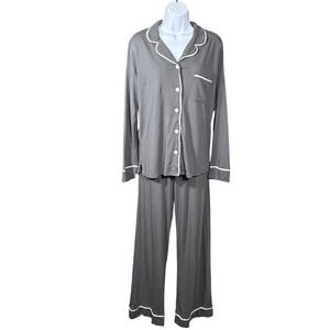 Cosabella Pima Cotton/Modal Gray/White Long Sleeve Top/Pants Pajama Set Size LP